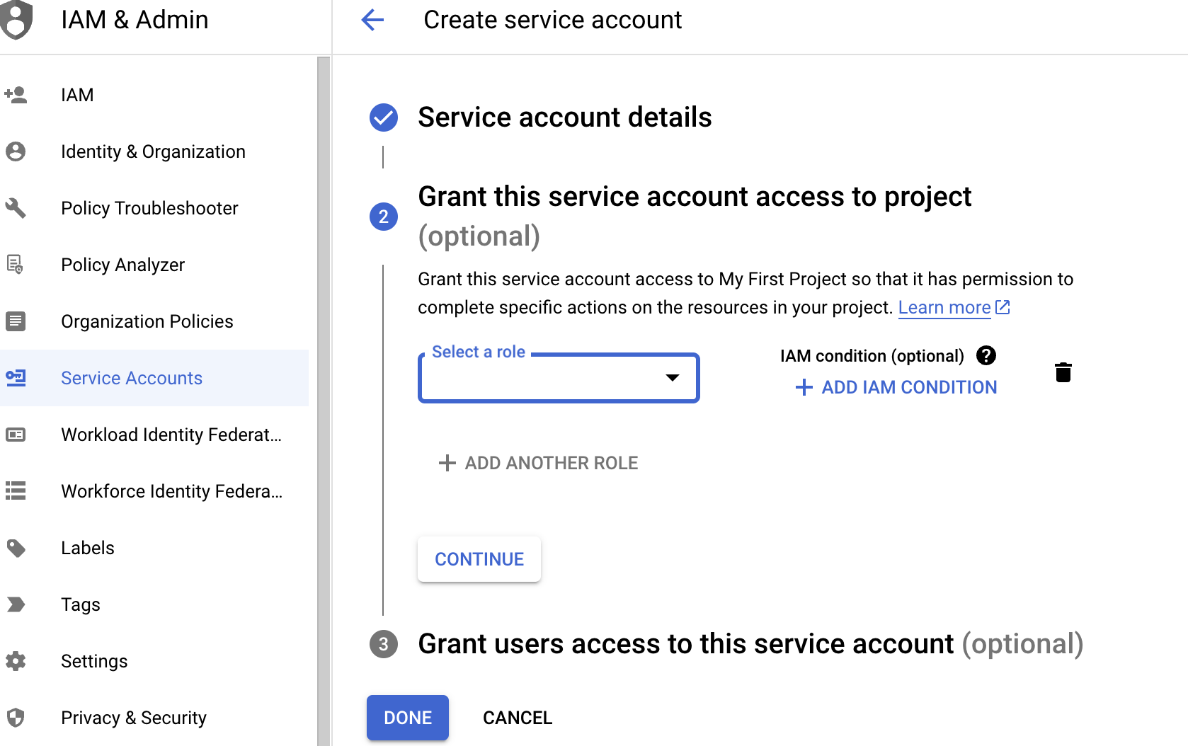 Creating Service account - 2